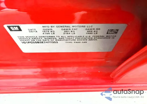 2014 Chevrolet Cruze Lt from USA, damaged, VIN 1G1PC5SB3E7477353